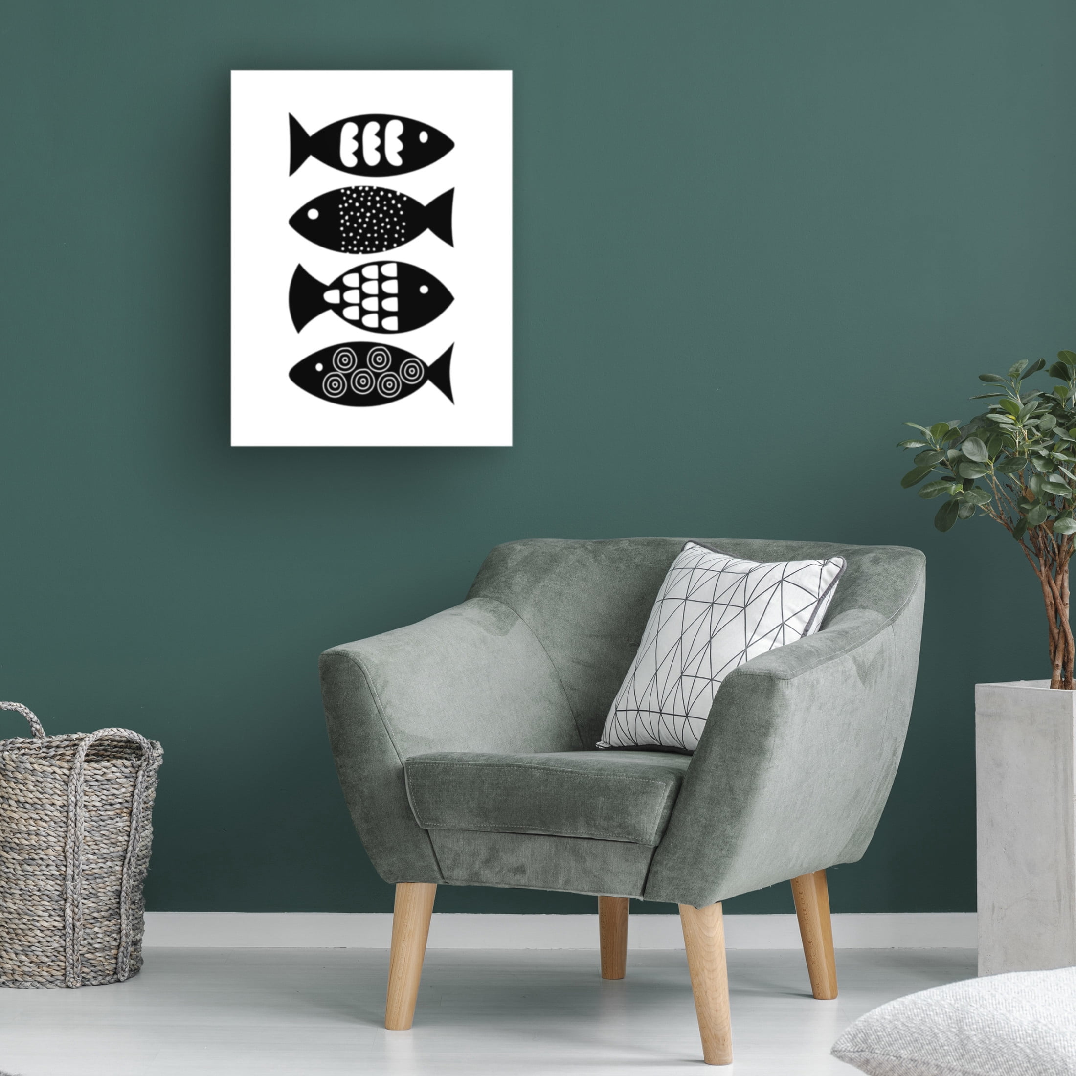 Canvas Wall Art - Tom Quartermaine 'Scandinavian Black and White Abstract Fish' Wall Art for Living Room, Bedroom, or Office Décor by Trademark Fine Art - 14 x 19 Inches
