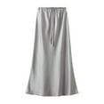 thumbnail image 3 of DuoJiaJ Women's Fashion Slimming Fishtail Skirt With Elastic Waist Drawstring Silky Slip Skirts For Women Gray M, 3 of 3