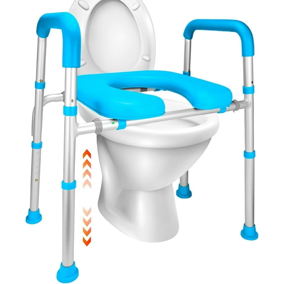 Raised Toilet Seat with Handles, Width & Height Adjustable Heavy Duty 400lb Medical Safety Frame, Bathroom Assist Toilet Seat Raiser for Seniors, Handicap, Disabled, Pregnant