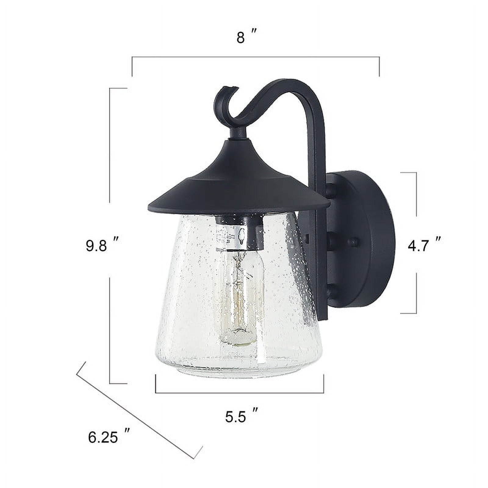 LNC Outdoor Wall Sconce with Curved Arm and Seeded Glass Shade, Matte Black, 10" Fixture