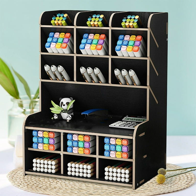NKTIER Wooden Pen Organizer, Multi-Functional DIY Pen Holder Box, Pen  Holder Storage Box Home Office Art Supplies Organizer Storage 