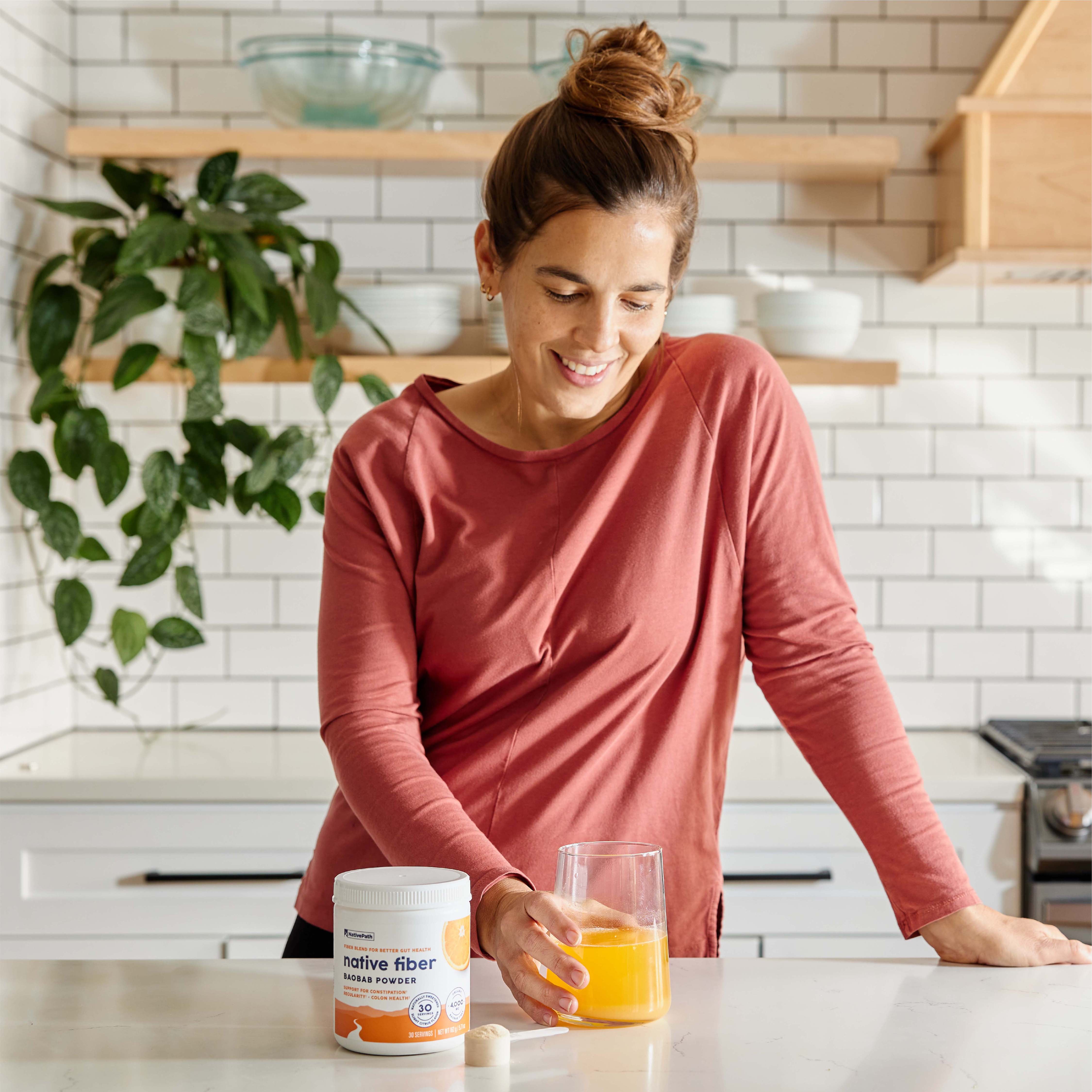 NativePath Organic Baobab Prebiotic Fiber Powder with L-Glutamine, Orange, Sugar-Free, 30 Servings