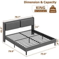 thumbnail image 3 of Zzistar Metal Bed Frame with USB Ports, Adult Platform Bed Frame with Linen Fabric Adjustable Headboard, King Size, 3 of 9