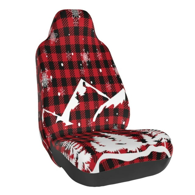 Wukai Christmas Tree Buffalo Plaid Full Set Car Seat Covers with Soft Padding Universal Auto Front Seats Protector and Cushion Mat