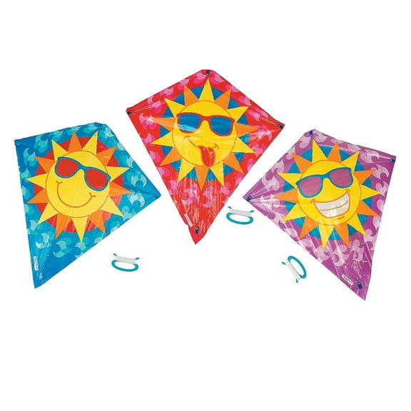 Fun Express Cool Sun Kites - Vibrant and Colorful Party Favors for Outdoor Fun - Ideal for Parties Events and Celebrations - Perfect for Kids & Family Fun - Assorted Colors - 12 Pieces