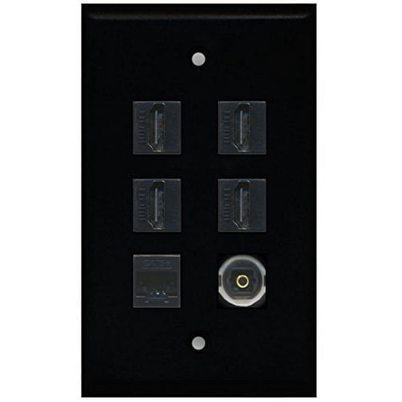 RiteAV - 4 HDMI and 1 - Ethernet Cat5e and 1 - Toslink Port Wall Plate White - Black