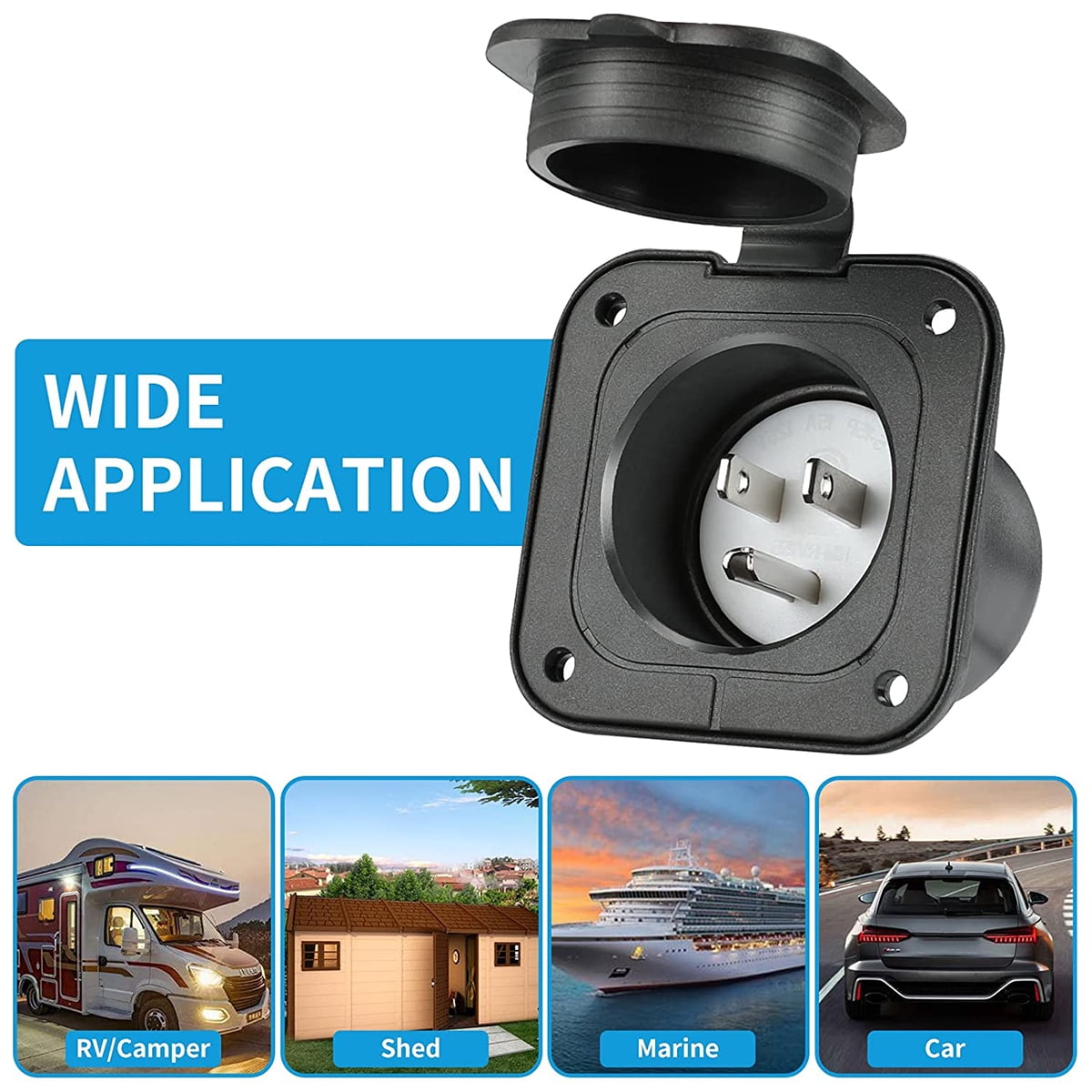 15a Rv Plug Power Inlet RV Plug - NEMA 5-15P, 125V 15A, Flanged, Black, For Camper ...