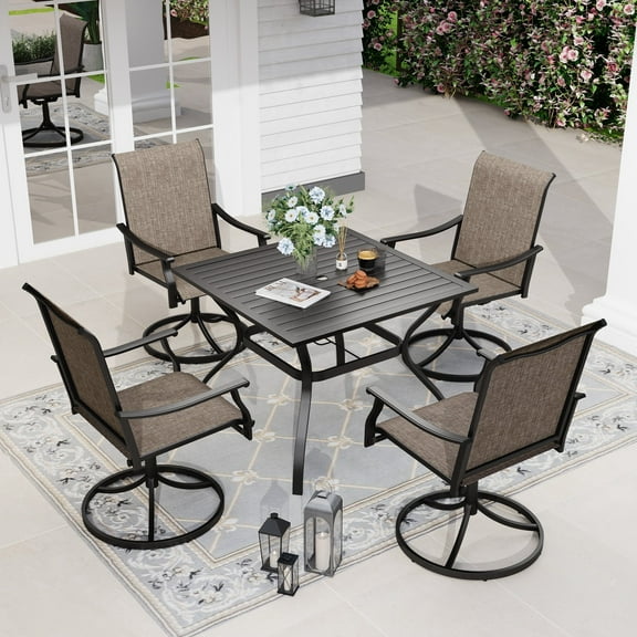 Sophia & William 5 Pieces Outdoor Patio Dining Set with Swivel Textilene Chairs & Square Metal Table for 4-person