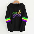 thumbnail image 1 of Uootdi Mardi Gras Womens Drawstring Hoodies for Women Carnival Crewneck Heart Print Hooded Long Sleeve Pullover Festive Color Block Loose Sweatshirts Gift, 1 of 5