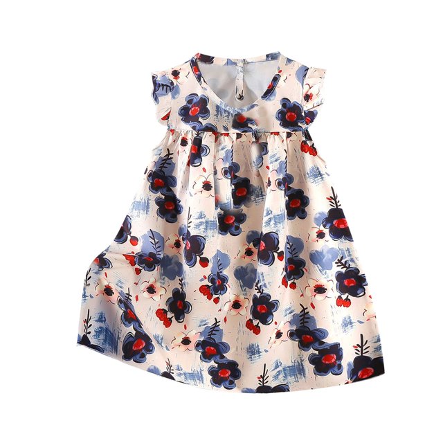 Odeerbi Niñas Verano Algodón Vestido Tanque Floral Volantes Vestido Sol Sin Mangas Transpirable Vestido Princesa