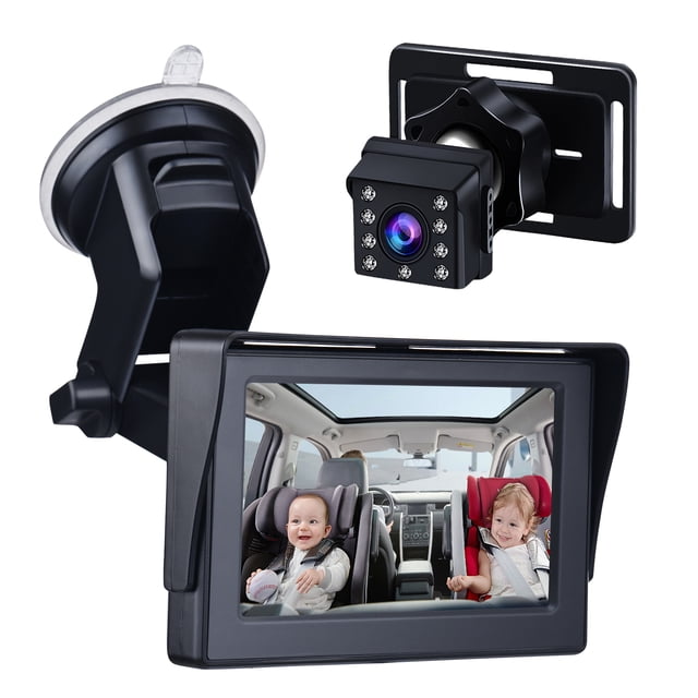 Supervisar Espejo de coche de bebé 1080P 4,3 pulgadas cámara de coche de bebé visión nocturna seguridad asiento de coche espejo cámaras espejos monitorizados con amplia vista cristalina ángulo ajustab Abanopi Supervisar