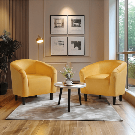 Alden Design Upholstered Barrel Accent Chair for Livingroom, Yellow Velvet