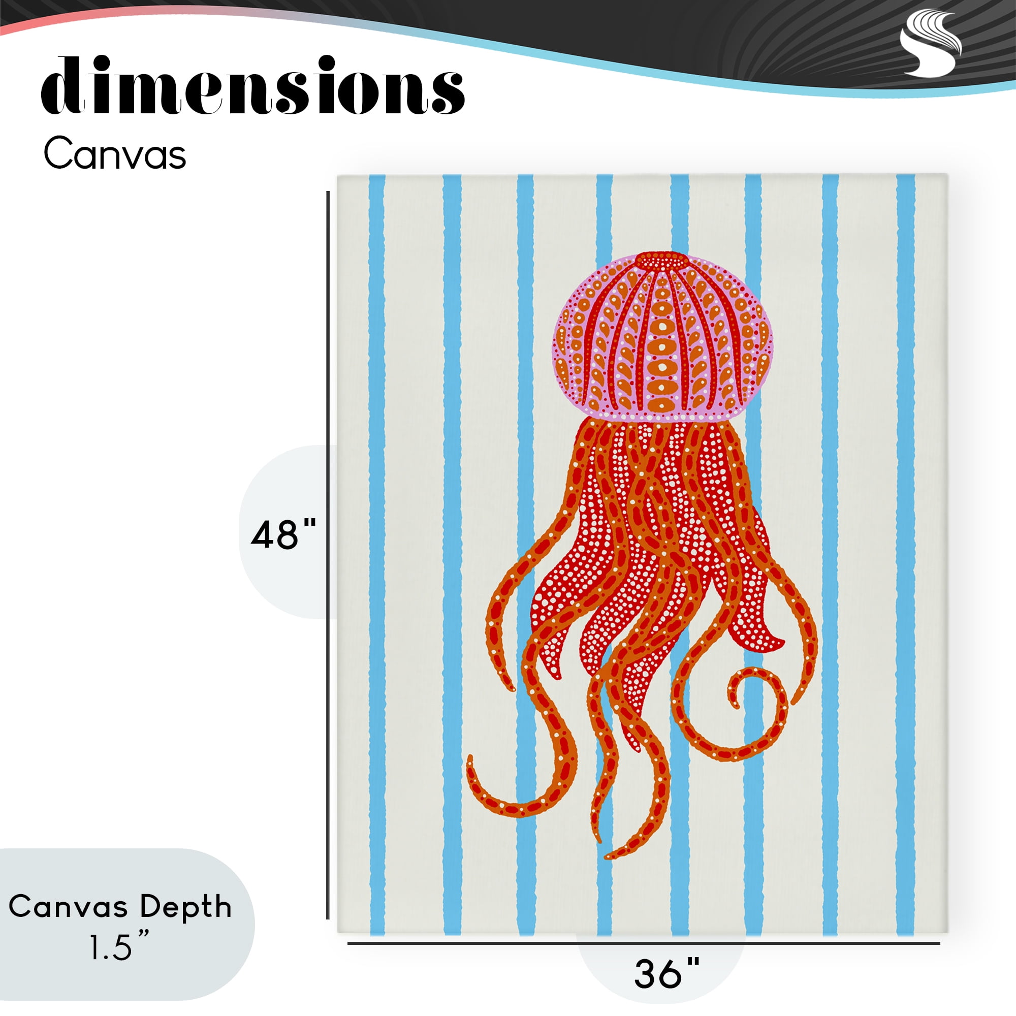 Stupell Industries Bright Aquatic Jellyfish on Stripes Canvas Wall Art, design by Indira Prieto | IndySign