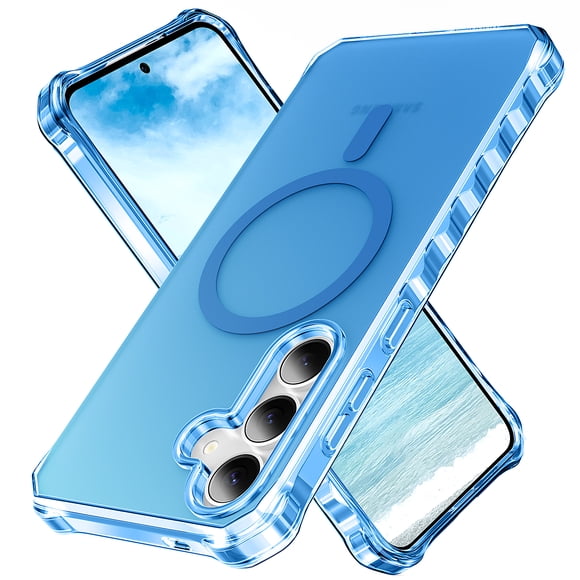 ELEHOLD Case for Samsung Galaxy S24+, Shockproof Magnetic Matte Case with Wireless Charging Support,Blue