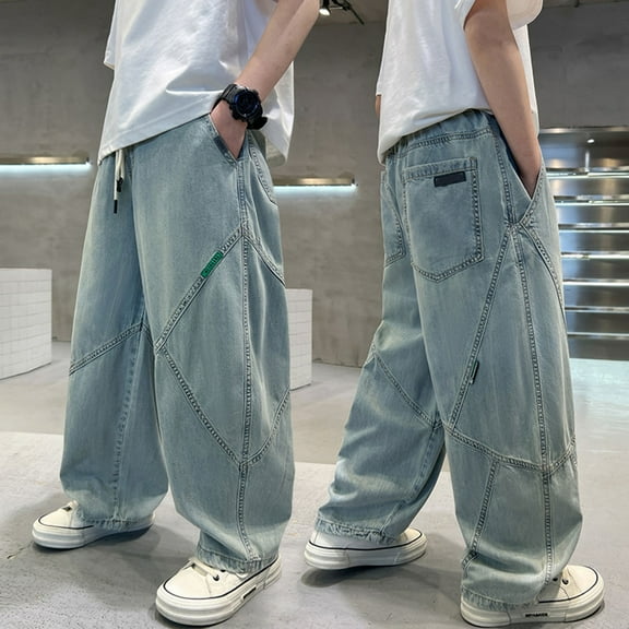 Teen Jeans for Boys Durable Denim Flexible Waist Light Blue Relaxed Fit Jeans Tough Everyday Denim School Boys Pants Kids Jeans Size 14-16 Years