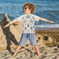 thumbnail image 3 of FORMRS Boys Rash Guard with Short Sleeves UPF 50+ Swim Shirts Sizes 3-12T, Beige Nordic Christmas House, 3 of 6