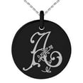 thumbnail image 1 of Stainless Steel Letter A Initial Floral Monogram Engraved Small Medallion Circle Charm Pendant Necklace, 1 of 4
