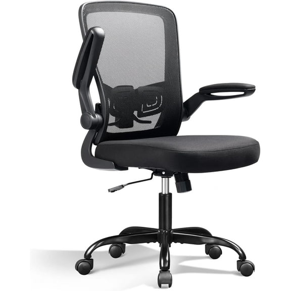 Wubio Mesh Office Chair, Ergonomic Computer Chair with Flip-up Arms and Lumbar Support, Tall Adjustable Desk Chair 300 lb Capacity, Black