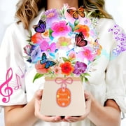 Birthday Cards, Light and Music Happy Card, Lily Butterflies, 10 Inch Life Sized Forever Flower Bouquet 3D Pop Up Gift Card for Women Wife Mom Daughter Sister