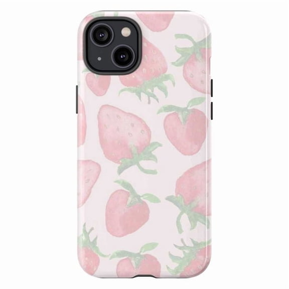 Cute Pink Strawberry Pattern Phone Cover, Sweet Fruit Art for iPhone 17 16 15 14 13 12 11 Plus Pro Max Mini