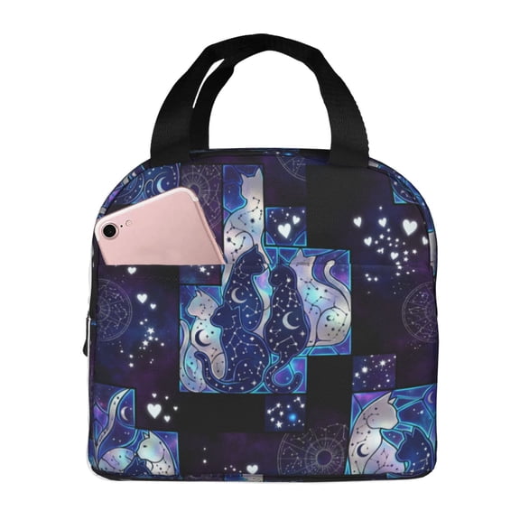 Cute Cat Lunch Bag,Cats Reusable Lunch Box Front Pocket Zipper Closure Leakproof Insulated Cooler Tote Bag Food Container Cartoon LunchBox For Men Women Work Travel Picnic