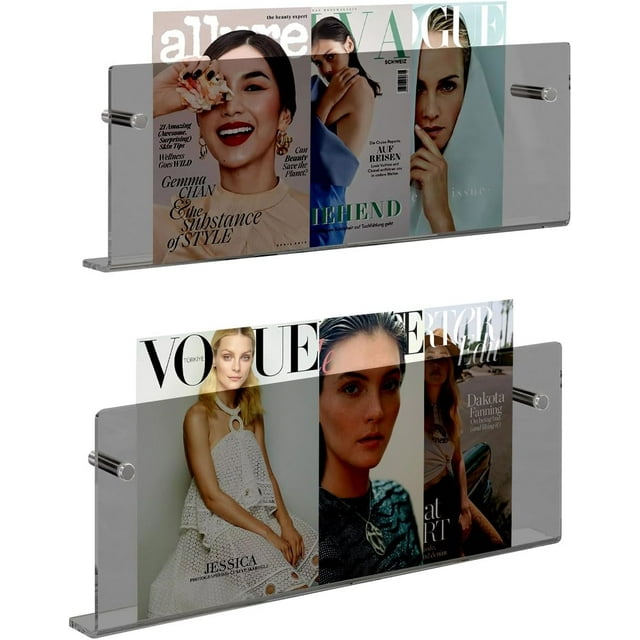 JOTNGDJBN 2 Pack Acrylic Magazine Holder,Clear Wall Mounted Magazine Rack Floating Bookshelf for Office, Living Room, Waiting Room Vinyl Record,Book Display Rack,(Black, 17 Inch)