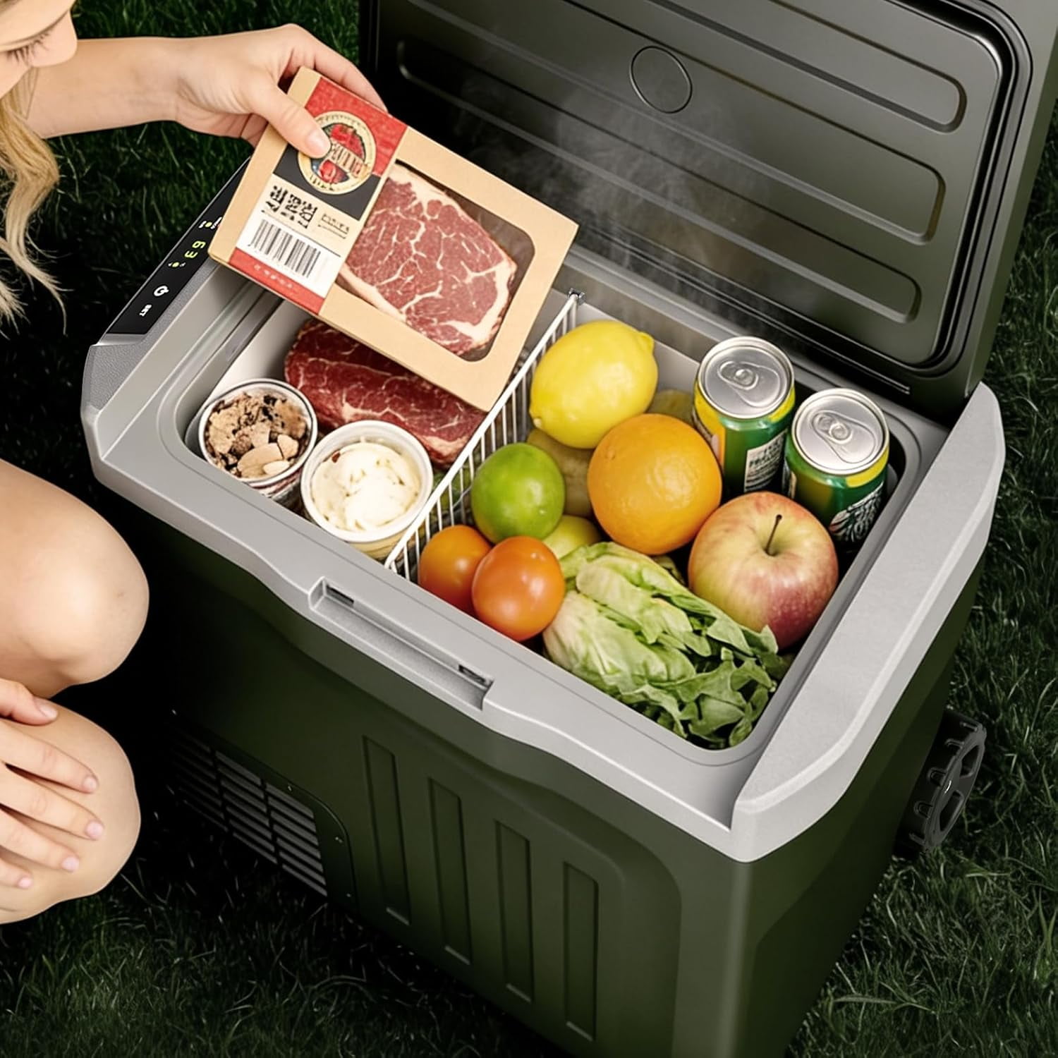 WAA 42 Quart 12V Portable Freezer Dual-Voltage,-4°F to 68°F for Car Camping Home (Green)
