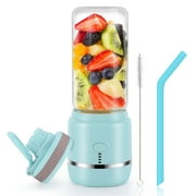 Portable Personal Juicer for Shakes and Smoothies Fruit Thickened Glass Cup with Bottom Non Slip Pad Blue