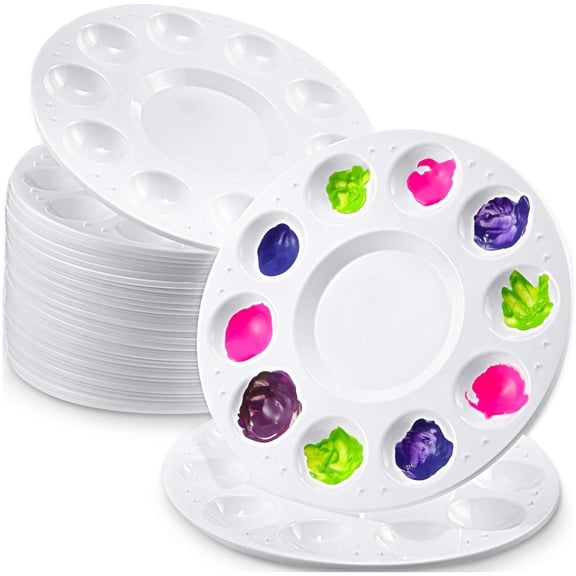 HYG Paint Tray Palettes, 10 Pcs Paint Pallet, Plastic Paint Holder, Plastic Palette with 10 Wells for Painting Project Art Craft or Have a Birthday Painting Party,6.3 inch Round