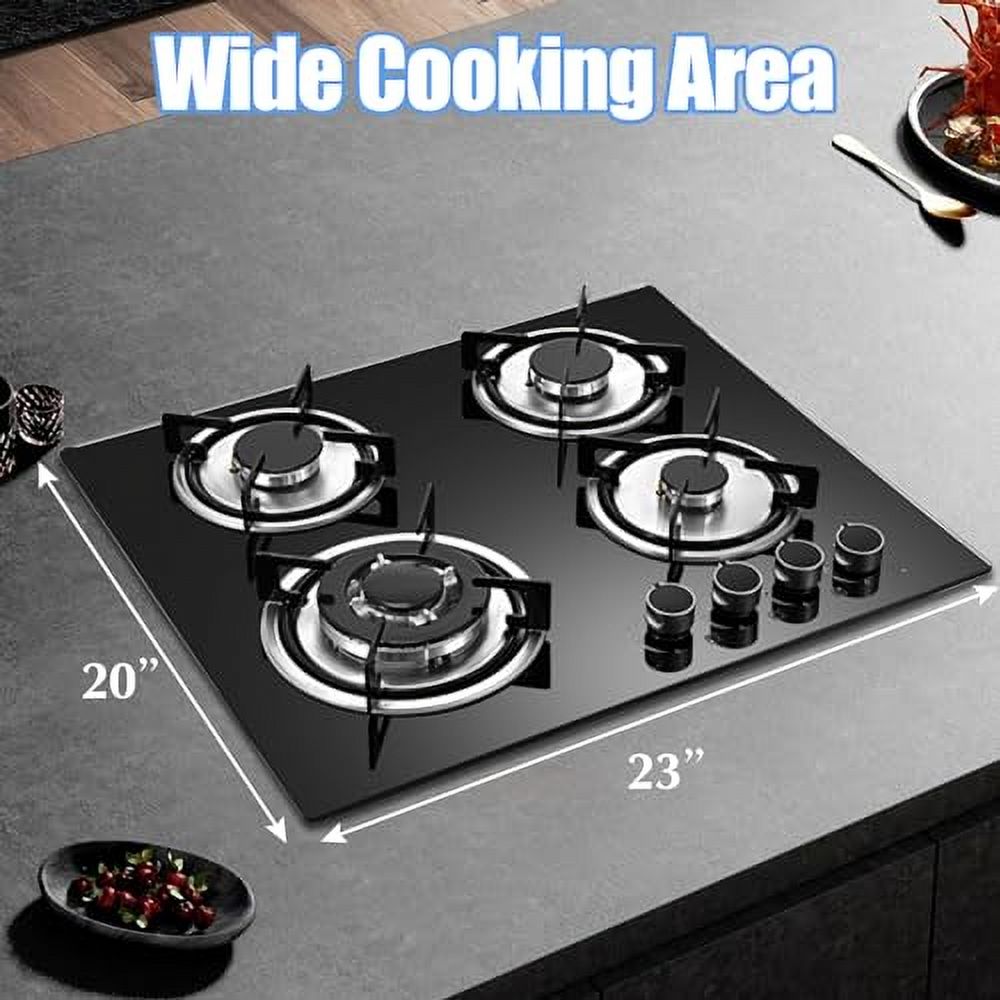 4 Burner Gas Cooktops, 23In Built in Kitchen Stove Top Gas Cooktop, 2800Pa Glass Cooktop, Gas Stoves, Kitchen Frying Equipment for Homes Kitchen/Restaurant Cook