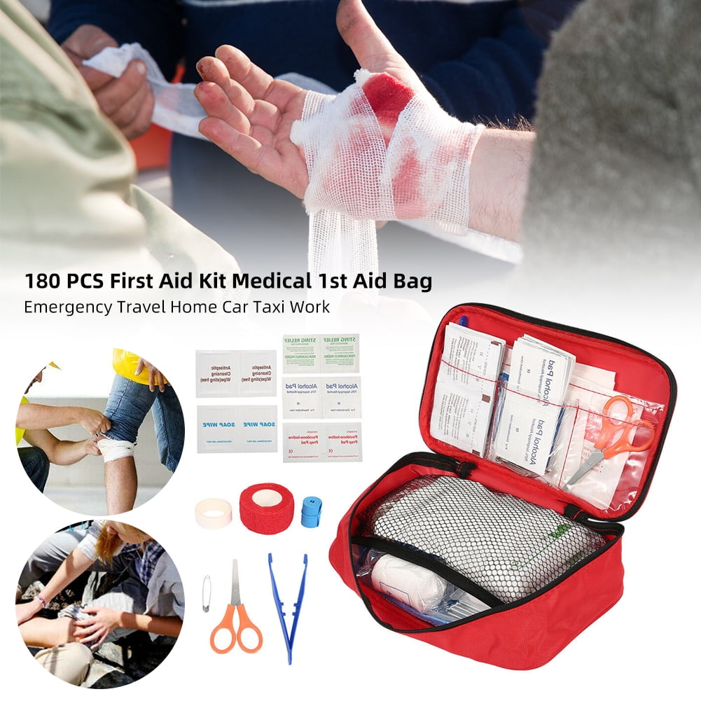 180 pc First Aid Kit Emergency Bag Home Car Outdoor American Red Cross Guide Set 