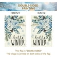 thumbnail image 4 of Hello Winter Blue Flower House Flag 28 x 40 Inch Double Sided Burlap Winter Blue Flower Snowflake Pinecone Christmas Large Yard Flag Holiday Seasonal Yard Outdoor Outside Decoration, 4 of 6