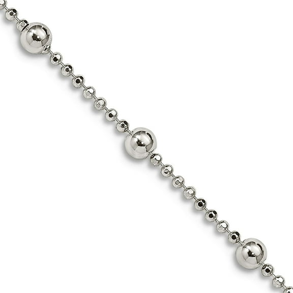 925 Sterling Silver Polished 1mm Diam-Cut Beaded Chain Necklace 16 Inch Spring-Ring Chain Necklace for Women and Men