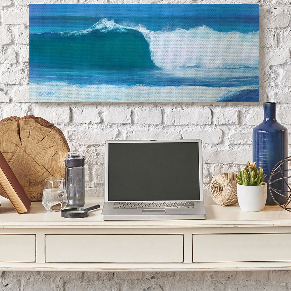 Stupell Industries Crested Beach Barrel Wave Blue Green Tide Canvas Wall Art Design by Suzanne Wilkins, 17" x 40"
