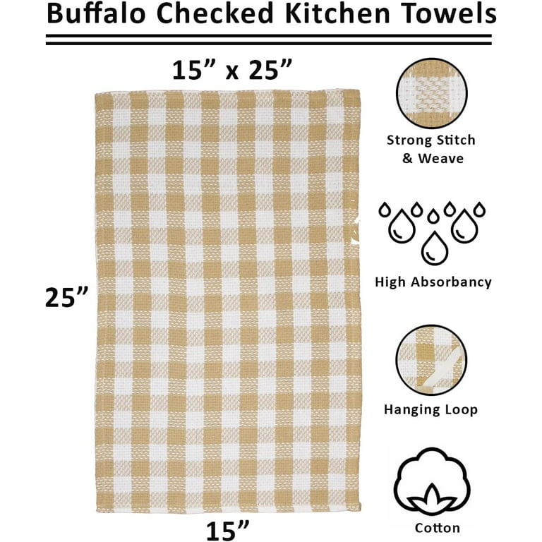 fillURbasket Tan Buffalo Plaid Kitchen Towels and Dishcloths Set Beige Check Dish Towels with Dishcloths for Washing Drying Dishes 100% Cotton 15”X