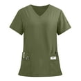 thumbnail image 2 of Qwertyu Women's Scrub Tops Plus Size Stretch Nursing Scrubs V-Neck Short Sleeve Working Uniform with Pockets Army Green 5XL, 2 of 5