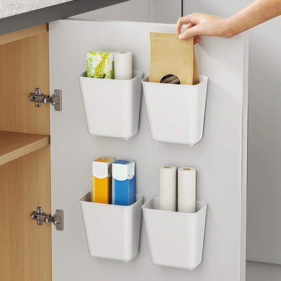 4 Piece Kitchen Cabinet Door Storage Box,Self Adhesive Wall Mounted Storage Box,Wardrobe/Bathroom/Refrigerator Small Items Organizer