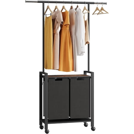 Clothes Sorter with Hanger Clothes Organizer,Freestanding Laundry Basket Organizer for Bathroom, Bedroom and Laundry Room, Black