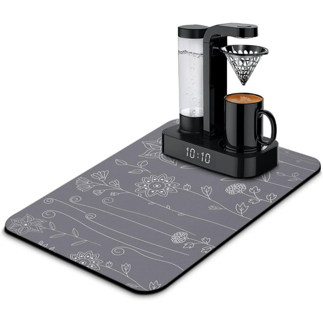 Coffee Bar Mat Accessories for Countertop Super Absorbent Anti-Slip Silicone Flower Dish Drying Mats for Kitchen Counter Draining Pad Decor Gift Fit Coffee Maker Coffee Pot Espresso Machine 23inx15in