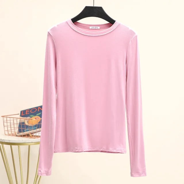LNGOOR Modal T-Shirt Basique Uni Col Rond Manches Longues Femmes Automne Tee-Shirt de Base T-Shirt Assorti Grande Taille