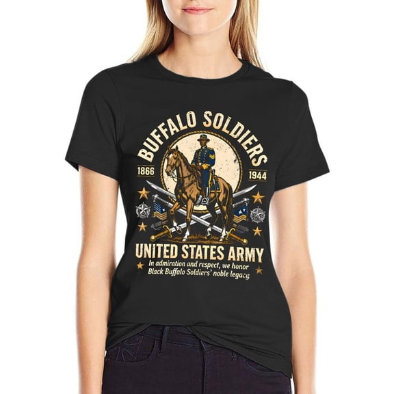 Buffalo Soldiers Women’s Cotton Short Sleeve T-Shirt HD Graphic Print Casual Crew Neck Tee 3XL