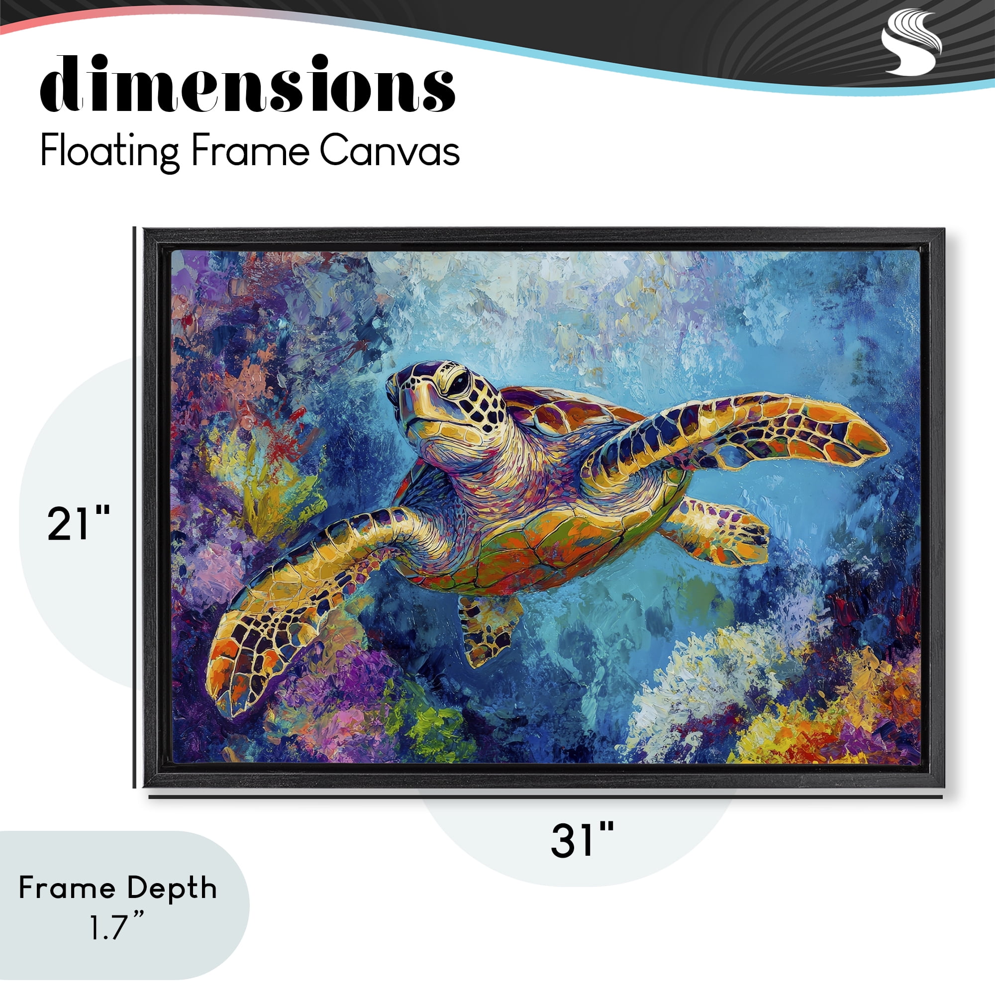 Stupell Industries Colorful Sea Turtle over Coral Black Framed Floater Canvas Wall Art, design by Petal Prints Design