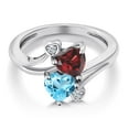 thumbnail image 3 of Gem Stone King 925 Sterling Silver Red Garnet Swiss Blue Topaz and White Topaz Ring for Women 1.91 Cttw, Heart Shape 6MM, Gemstone January Birthstone (Size 9), 3 of 6
