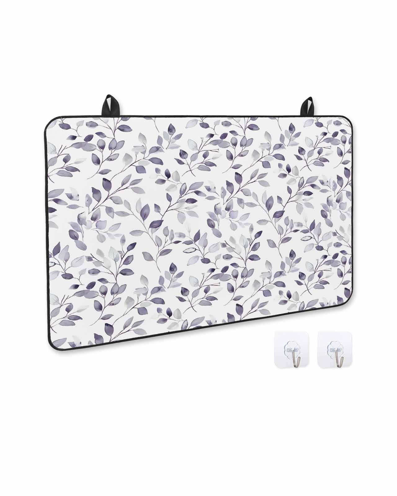 nqOlkjepod Large Induction Cooktop Protector Mat 24"x21", Purple Leaves Stove Top Covers for Electric Stove, Summer Botanical Watercolor Pastoral Stove Burner Cover Mats, Glass Top Stove Cover