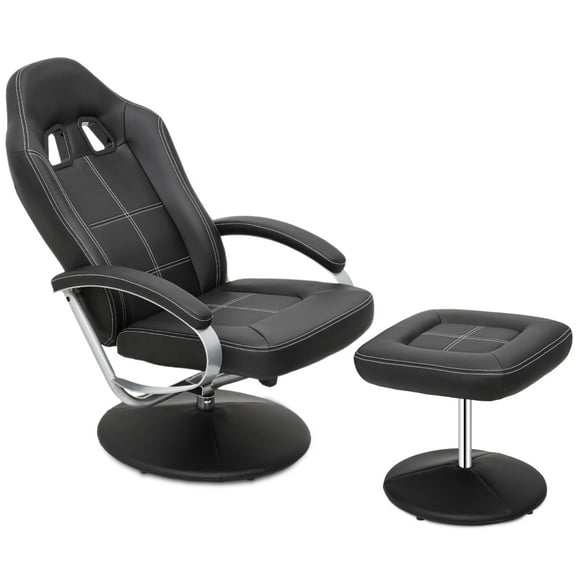 MoNiBloom Gaming Chair with Ottoman, Adjustable Backrest Racing Style PC Computer Office Chair, PU Leather Widened Seat for Gaming and Home Office, Black