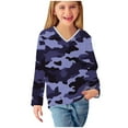 thumbnail image 6 of dazeni Girl's Camo Print Long Sleeve Tee Shirt V Neck Fall Casual Tee Tops Loose Casual Tuinc Tops for Kids, 6 of 8