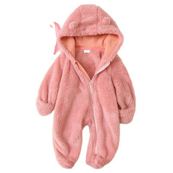 GYRATEDREAM Baby Boy Girl Winter Fuzzy Jumpsuit Infant Bear Ear Snowsuit Toddler Long Sleeve Footed Zipper Hoodie Romper Warm Onesie Coat for 3-12 Months