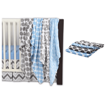 Bacati Ikat 6 Piece Crib Bedding Set, Blue/Gray