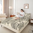thumbnail image 4 of Manfei Leaf Plant Botanical Queen Sheet Sets, Beige Cartoon Flat Sheet, Chic Modern Fashion Queen Fitted Sheet, Lightweight Room Decor, 4pcs, 4 of 7