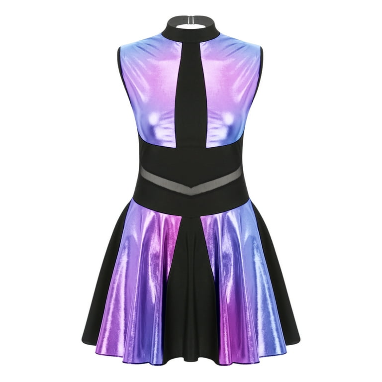 iiniim Womens Metallic Shiny Skater Dress Disco Party Dance Halloween  Cosplay Costume Blue XXL - Walmart.com